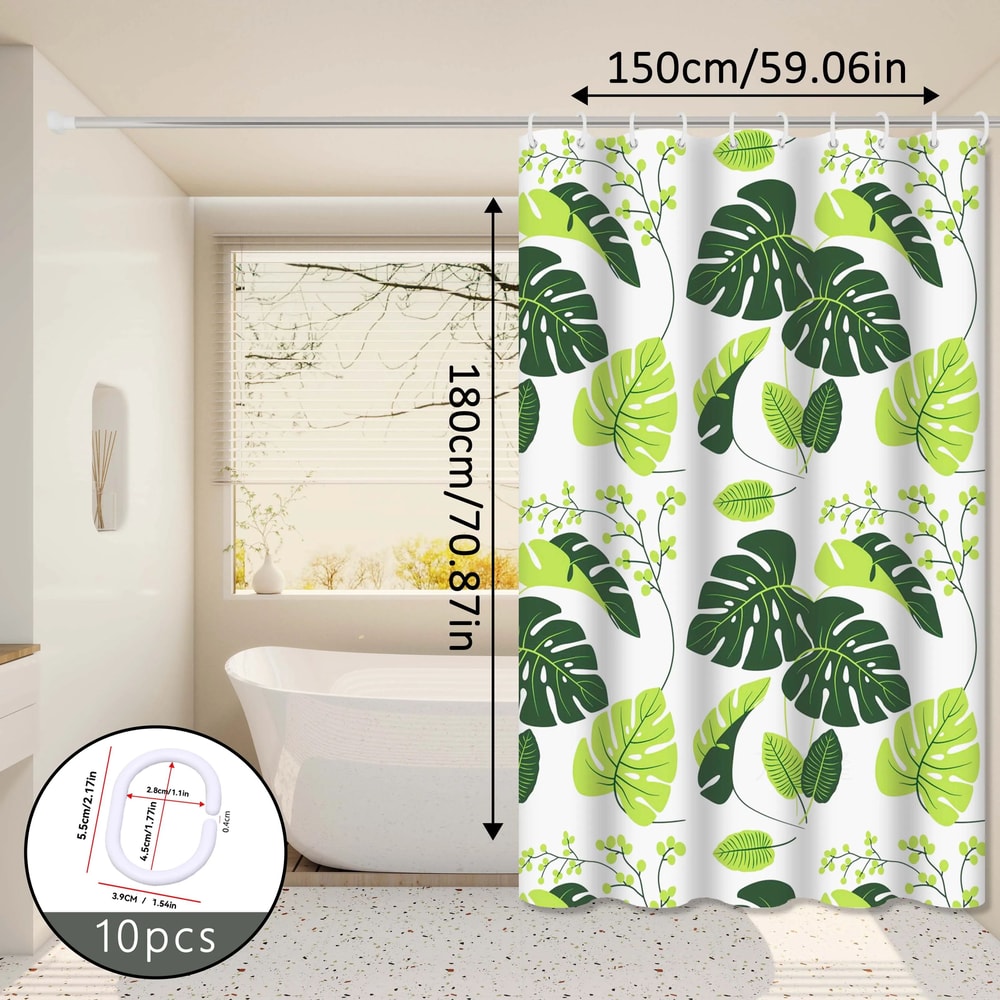 Tropical Leaf Shower Curtain Green Bathroom Privacy Curtain Waterproof Decor 2