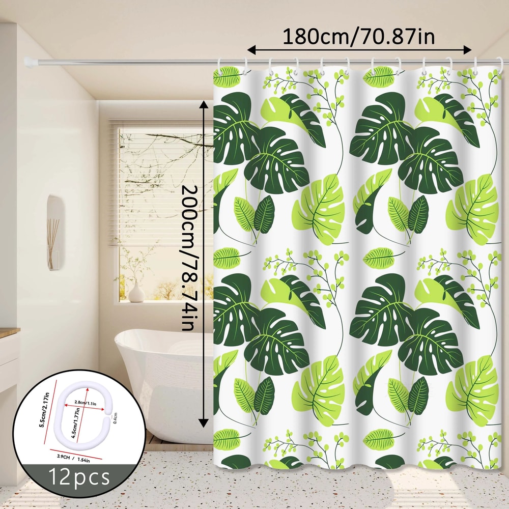 Tropical Leaf Shower Curtain Green Bathroom Privacy Curtain Waterproof Decor 4