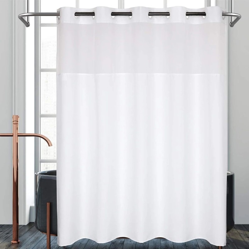 Double Layer Shower Curtain With Snap In Liner Waterproof Hookless Bathroom Curtain 1