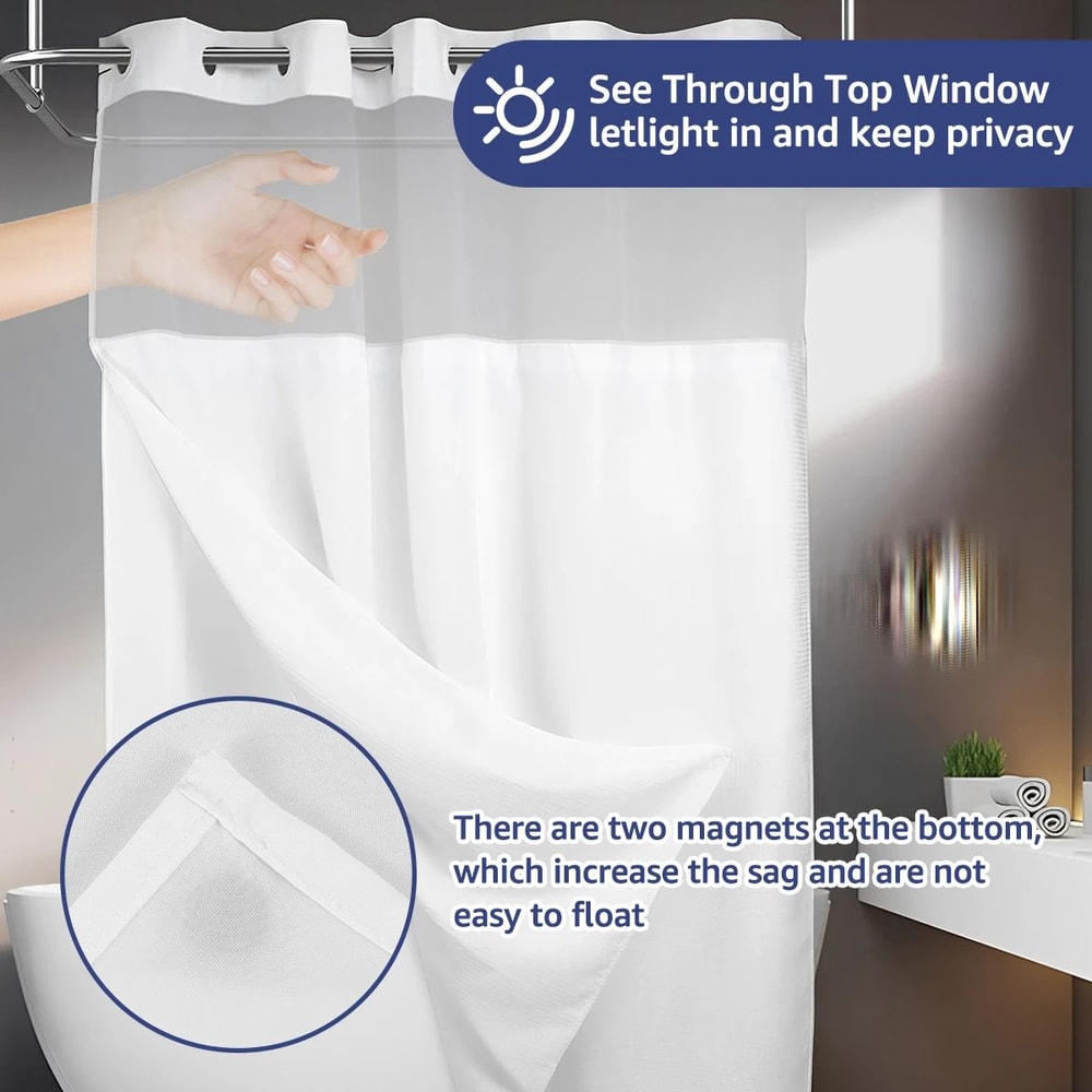 Double Layer Shower Curtain With Snap In Liner Waterproof Hookless Bathroom Curtain 2
