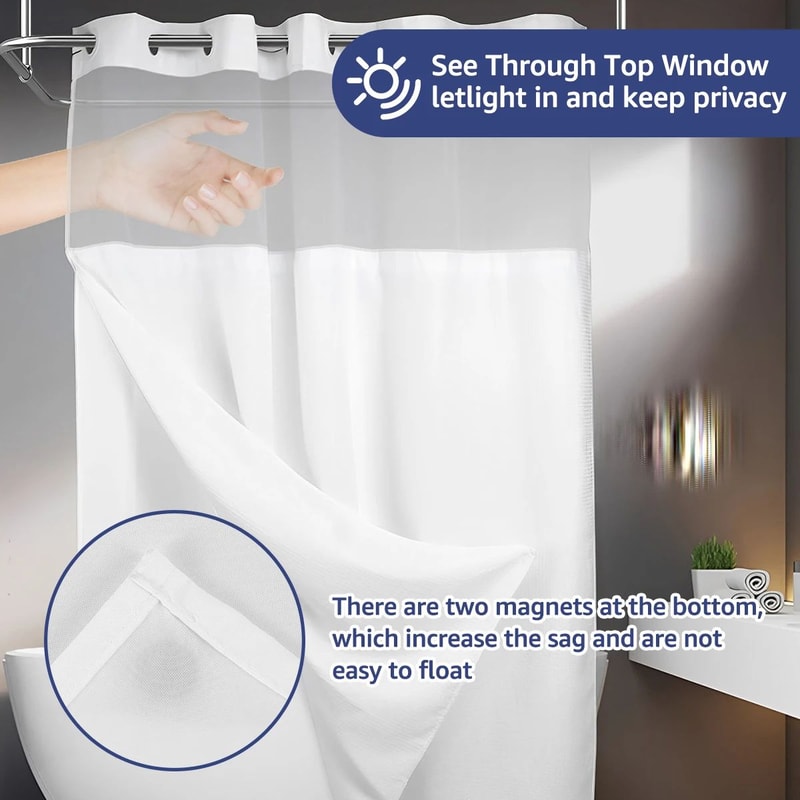 Double Layer Shower Curtain With Snap In Liner Waterproof Hookless Bathroom Curtain 2
