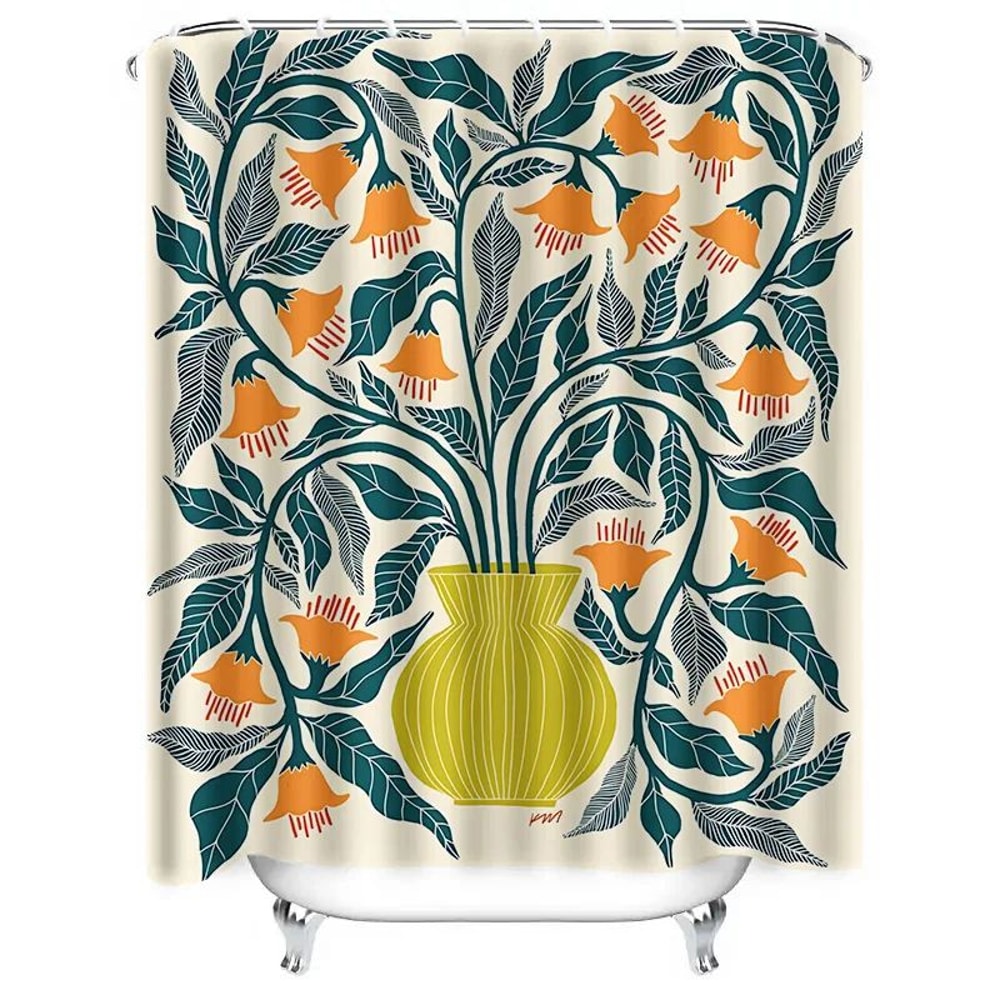 Floral Shower Curtain Elegant Bathroom Curtain Waterproof Fabric Decor 6