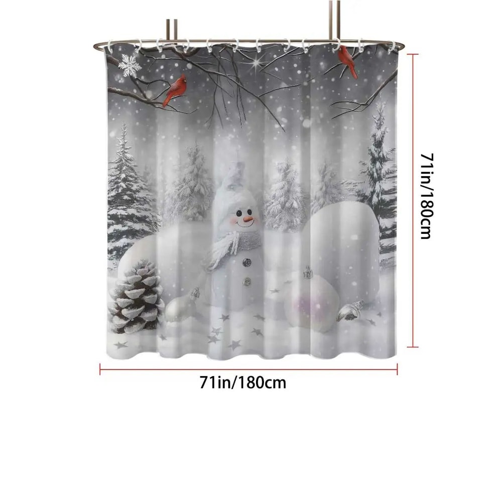 Christmas Snowman Shower Curtain Waterproof Holiday Bathroom Curtain Decor 1