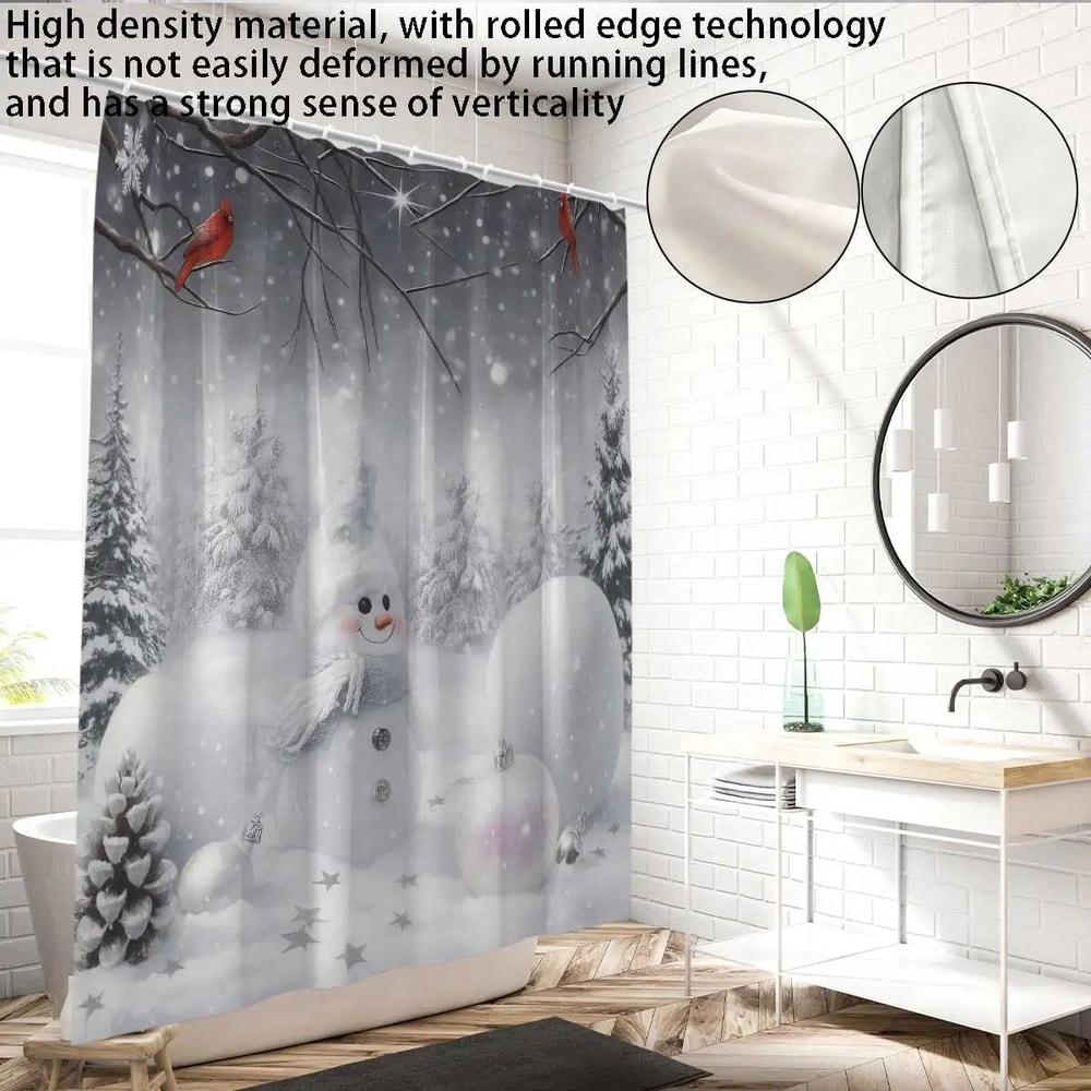 Christmas Snowman Shower Curtain Waterproof Holiday Bathroom Curtain Decor 4