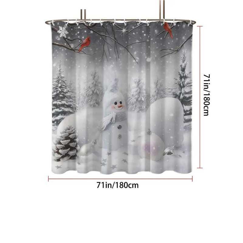 Christmas Snowman Shower Curtain Waterproof Holiday Bathroom Curtain Decor 6