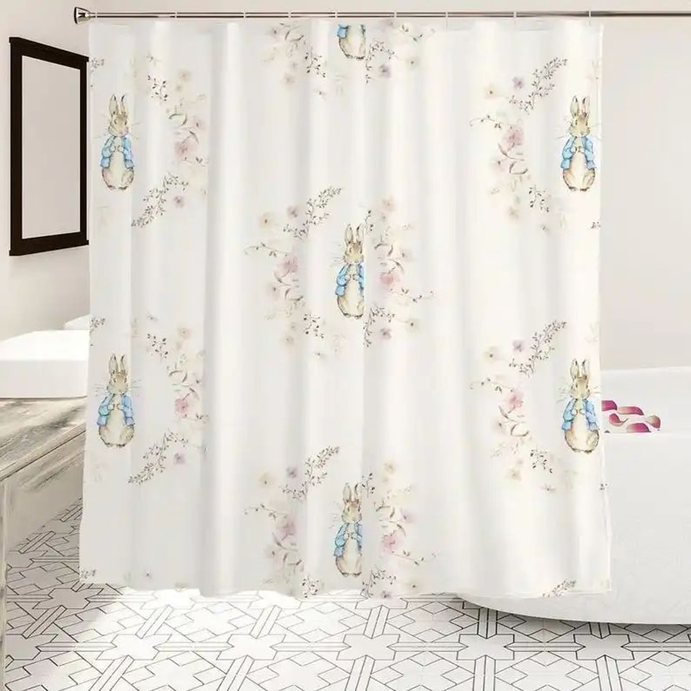 Peter Rabbit Shower Curtain Kids Bathroom Curtain Vintage Floral Decor 1
