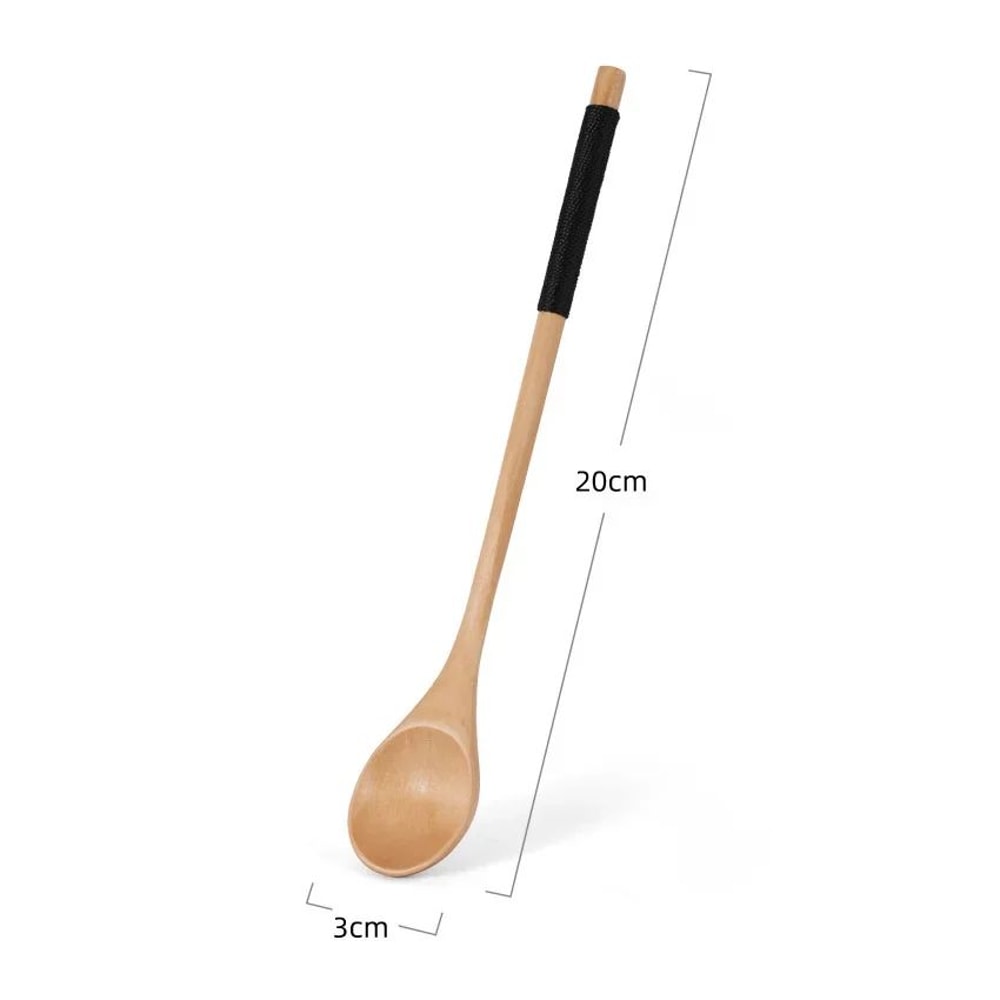 Wooden Tea Spoon Set Natural Coffee Spoon Long Handle Dessert Spoon 6