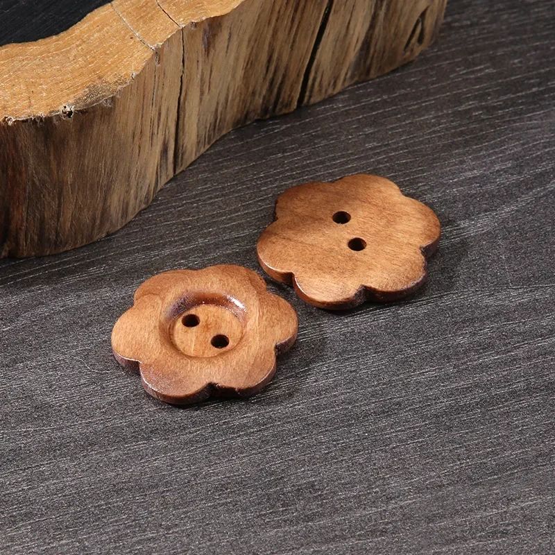 Wooden Flower Buttons Set Decorative Sewing Buttons For Clothing Crafts 11