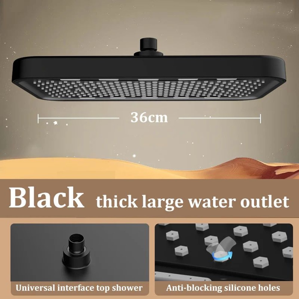 Large Square Rainfall Shower Head High Pressure Anti Clog Bathroom Set 6