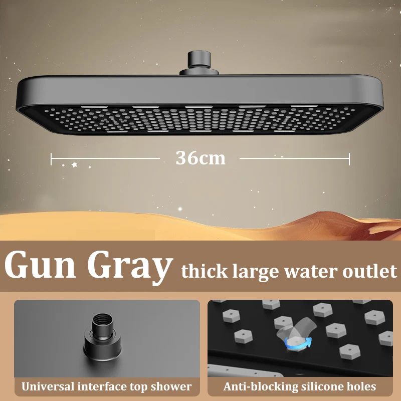 Large Square Rainfall Shower Head High Pressure Anti Clog Bathroom Set 8