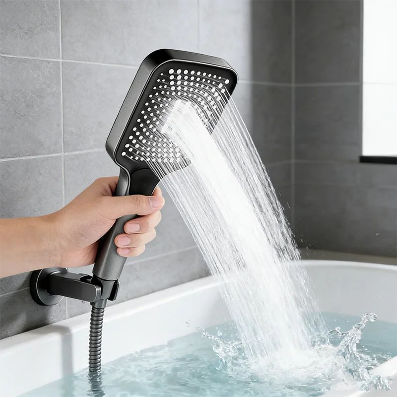High Pressure Rainfall Shower Head Square Large Outlet Adjustable Set 3
