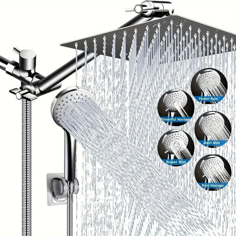 Stainless Steel Rainfall Shower Head Set With Handheld 5 Mode Adjustable 1