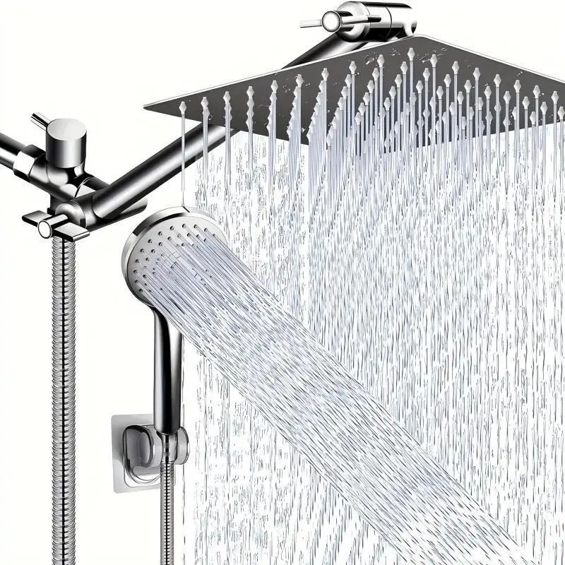 Stainless Steel Rainfall Shower Head Set With Handheld 5 Mode Adjustable 7