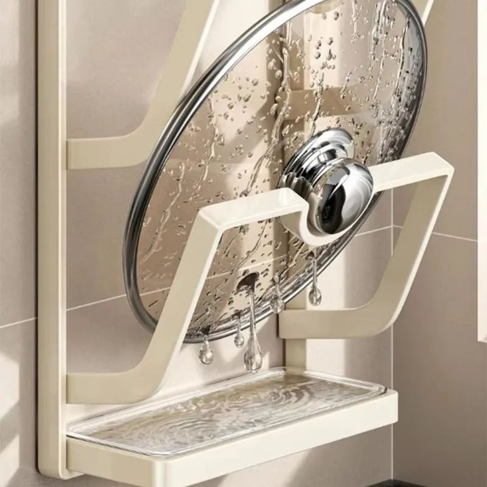 Wall Mounted Cutting Board And Pot Lid Rack With Suction Cup Storage 5