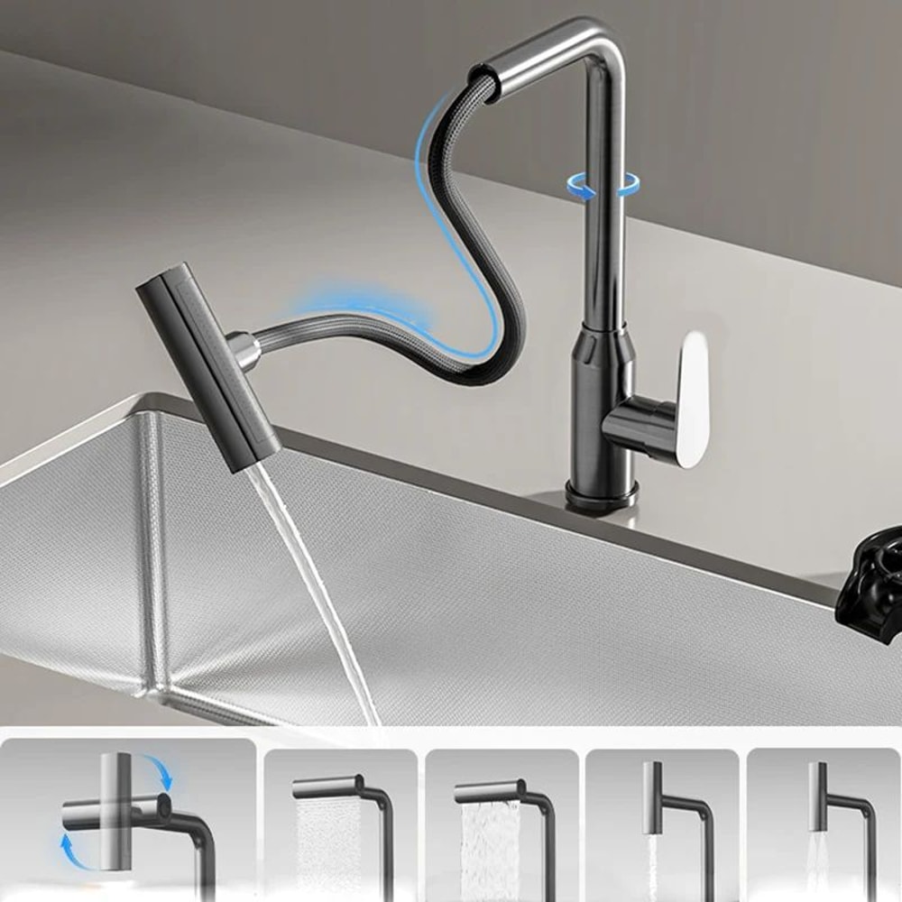 Pull Out Kitchen Faucet Stainless Steel Rotatable Sink Tap 1