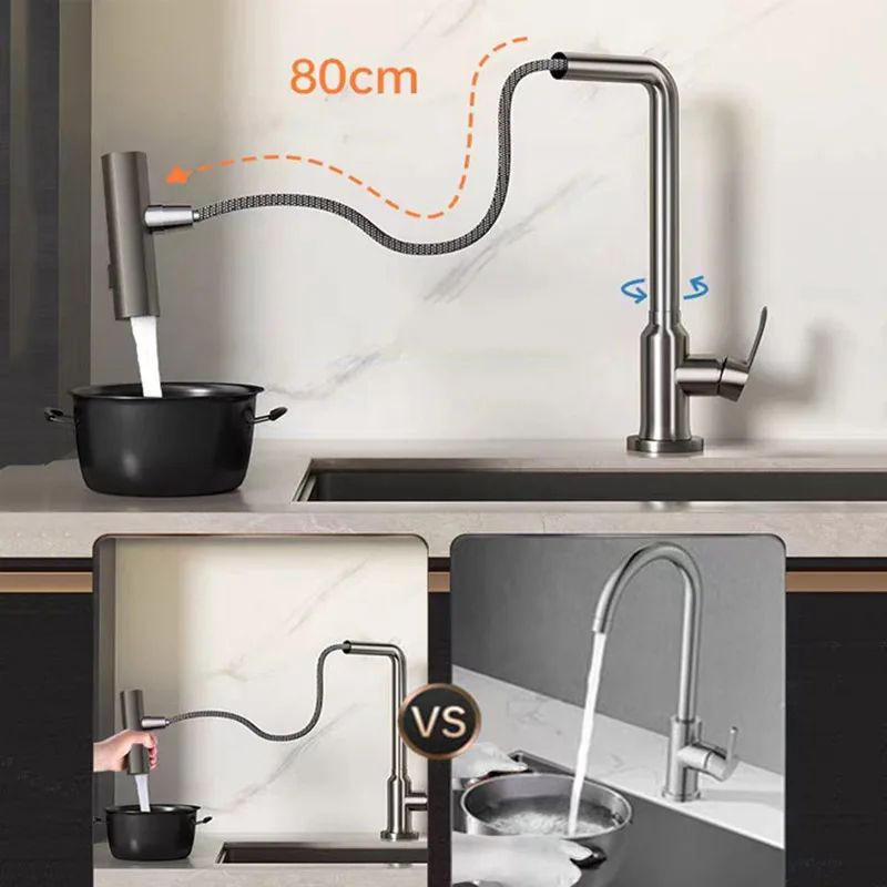 Pull Out Kitchen Faucet Stainless Steel Rotatable Sink Tap 2