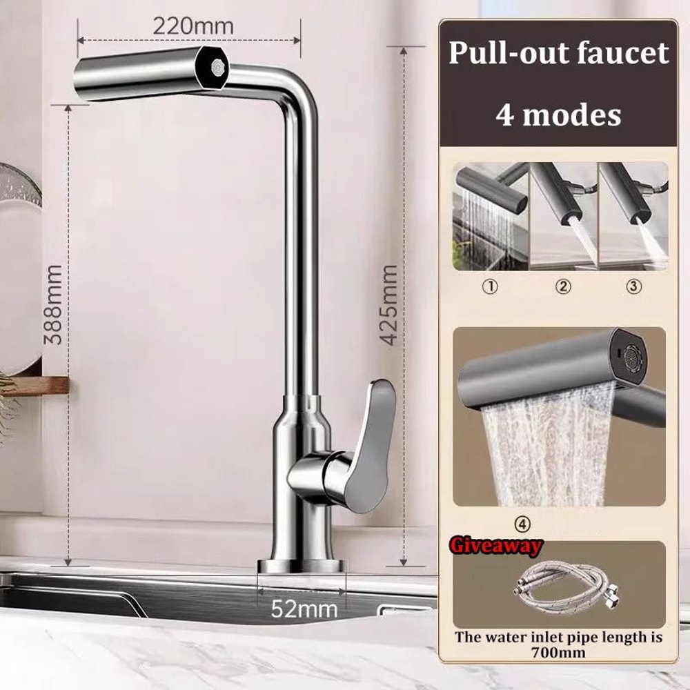 Pull Out Kitchen Faucet Stainless Steel Rotatable Sink Tap 8