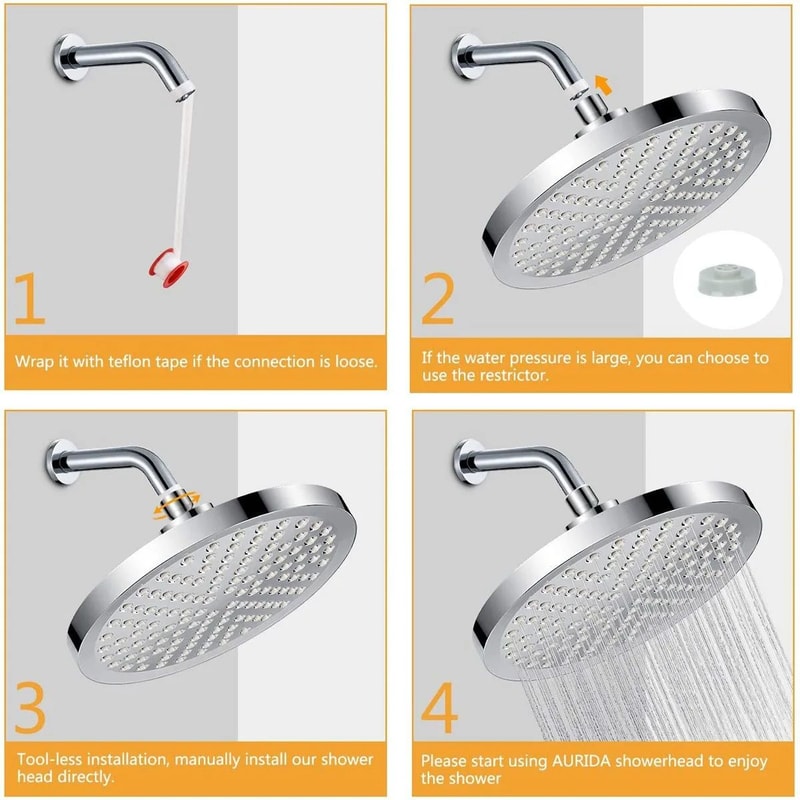 High Pressure Shower Head Set With Extension Rod Bathroom System 5