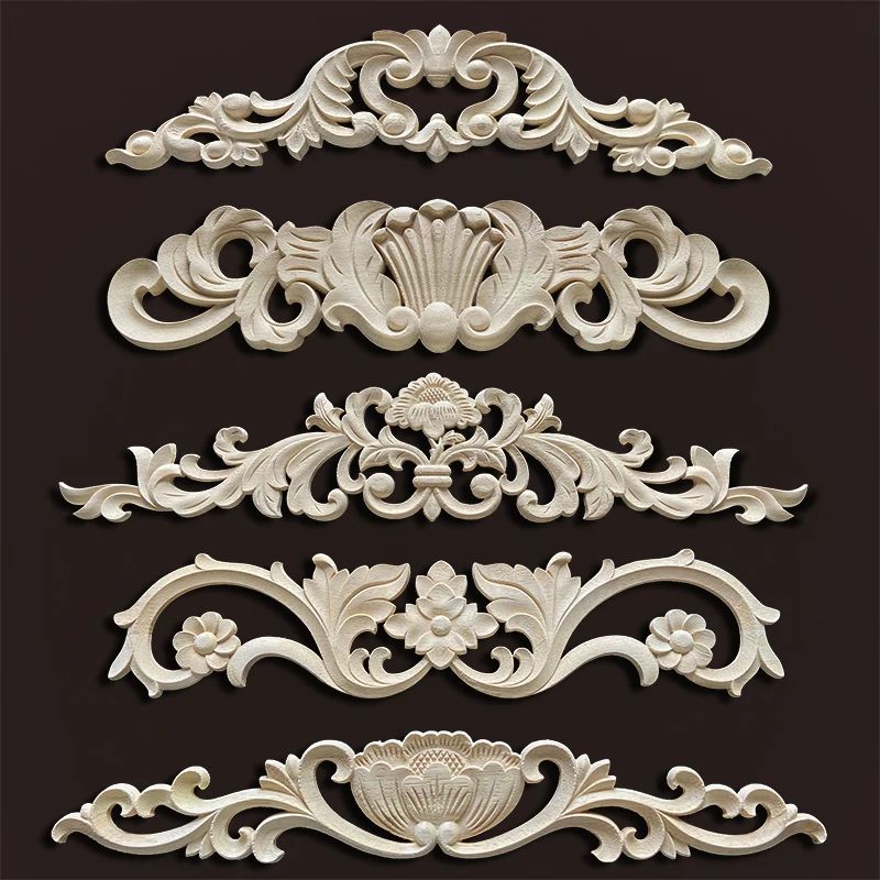 Premium Vintage Wood Appliques Decorative Furniture Onlays Floral Carved Accent Set 1
