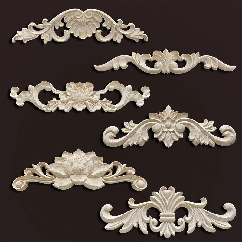 Premium Vintage Wood Appliques Decorative Furniture Onlays Floral Carved Accent Set 3