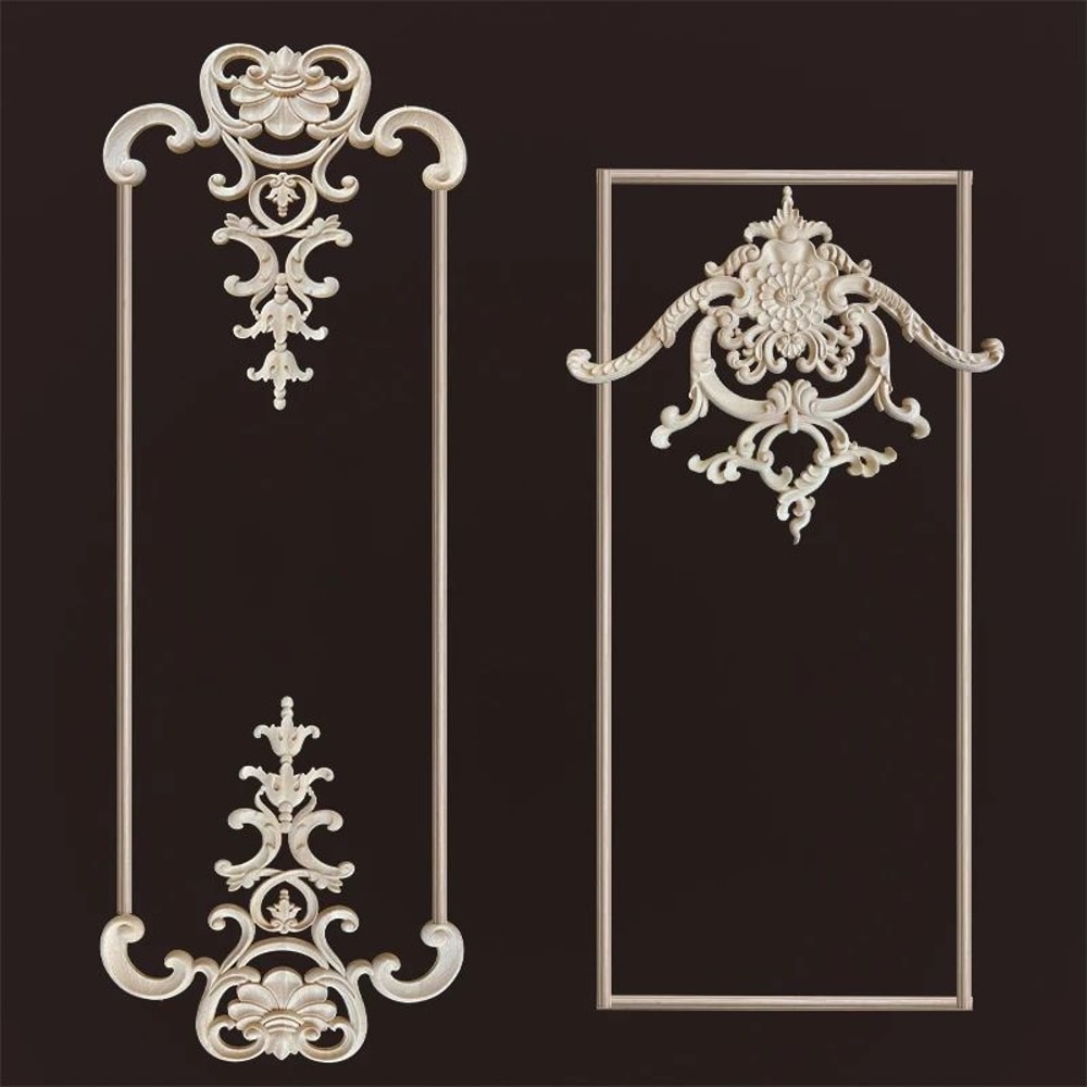 Premium Vintage Wood Corner Appliques Decorative Furniture Onlays Floral Accent Set 2