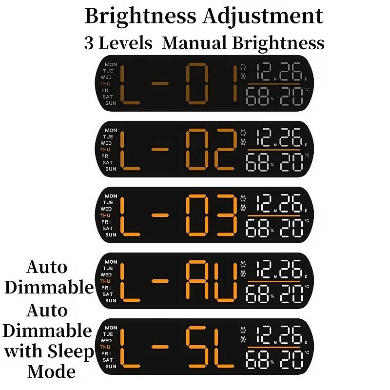 Modern LED Digital Alarm Clock With Temperature Humidity Display And Auto Dimming 5