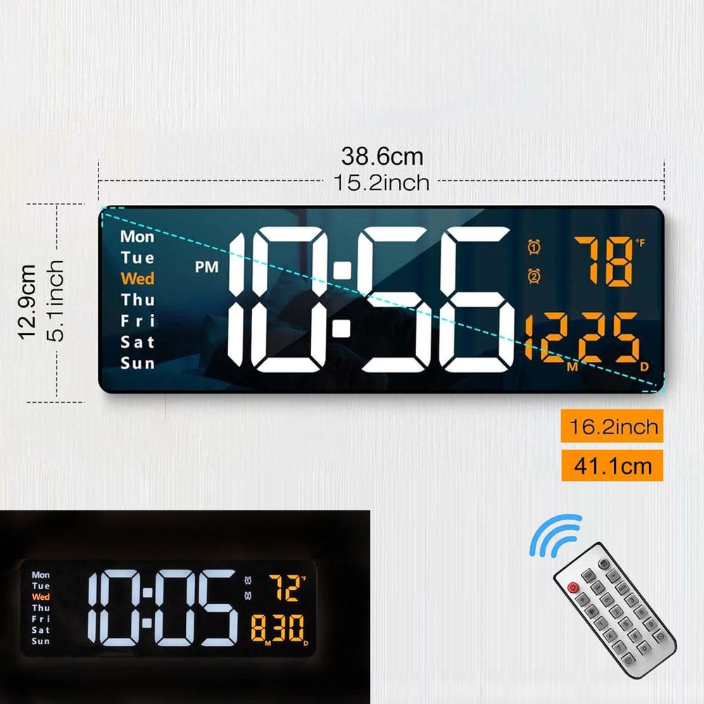 Large LED Digital Wall Clock With Remote Control And RGB Display 6
