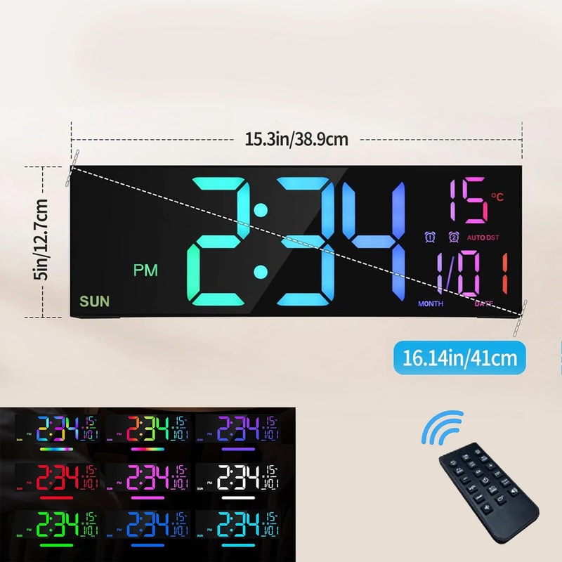 Large LED Digital Wall Clock With Remote Control And RGB Display 7