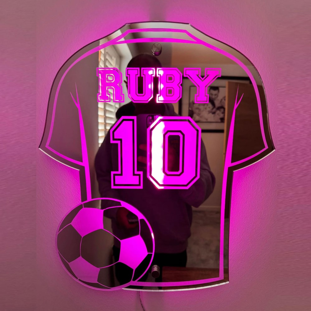 Personalized Football Shirt LED Mirror Custom Name Wall Decor For Man Cave 2
