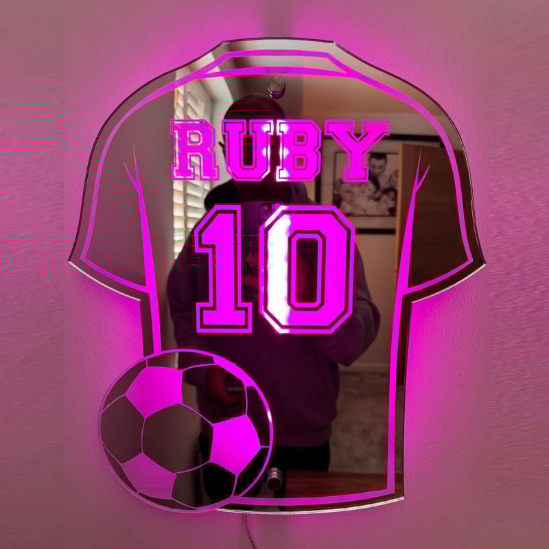 Personalized Football Shirt LED Mirror Custom Name Wall Decor For Man Cave 2