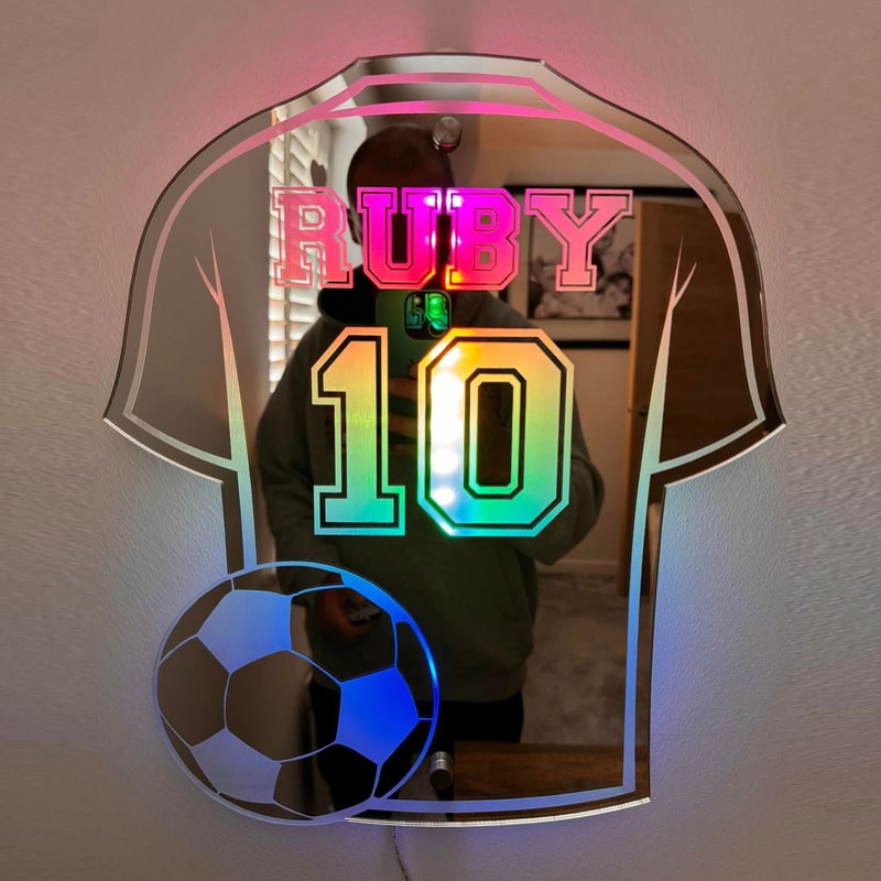 Personalized Football Shirt LED Mirror Custom Name Wall Decor For Man Cave 3