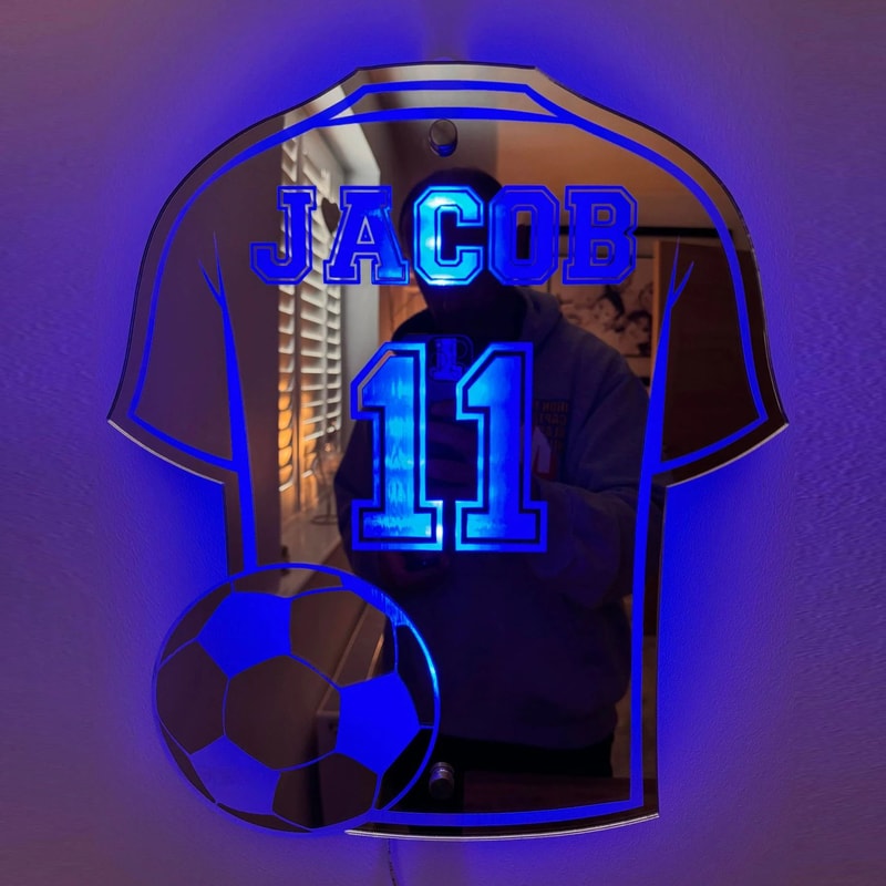 Personalized Football Shirt LED Mirror Custom Name Wall Decor For Man Cave 4