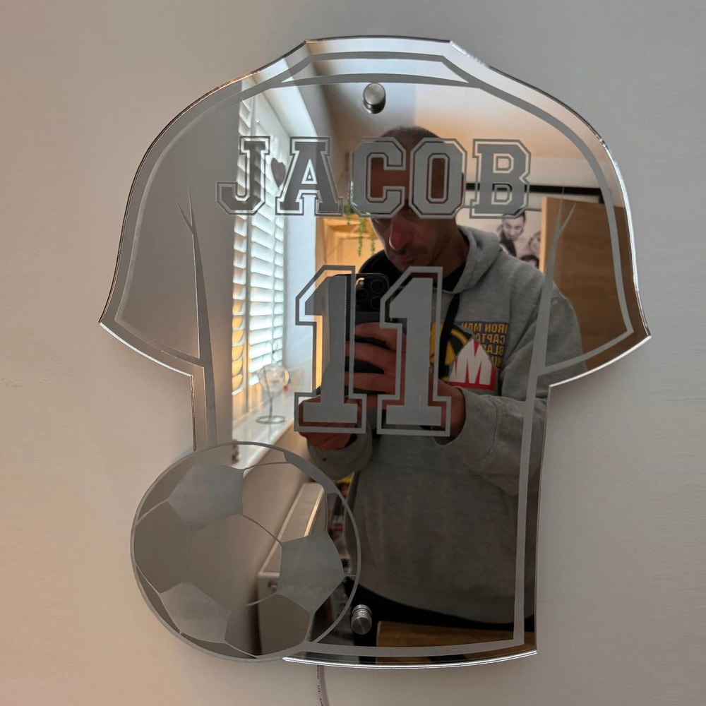 Personalized Football Shirt LED Mirror Custom Name Wall Decor For Man Cave 5