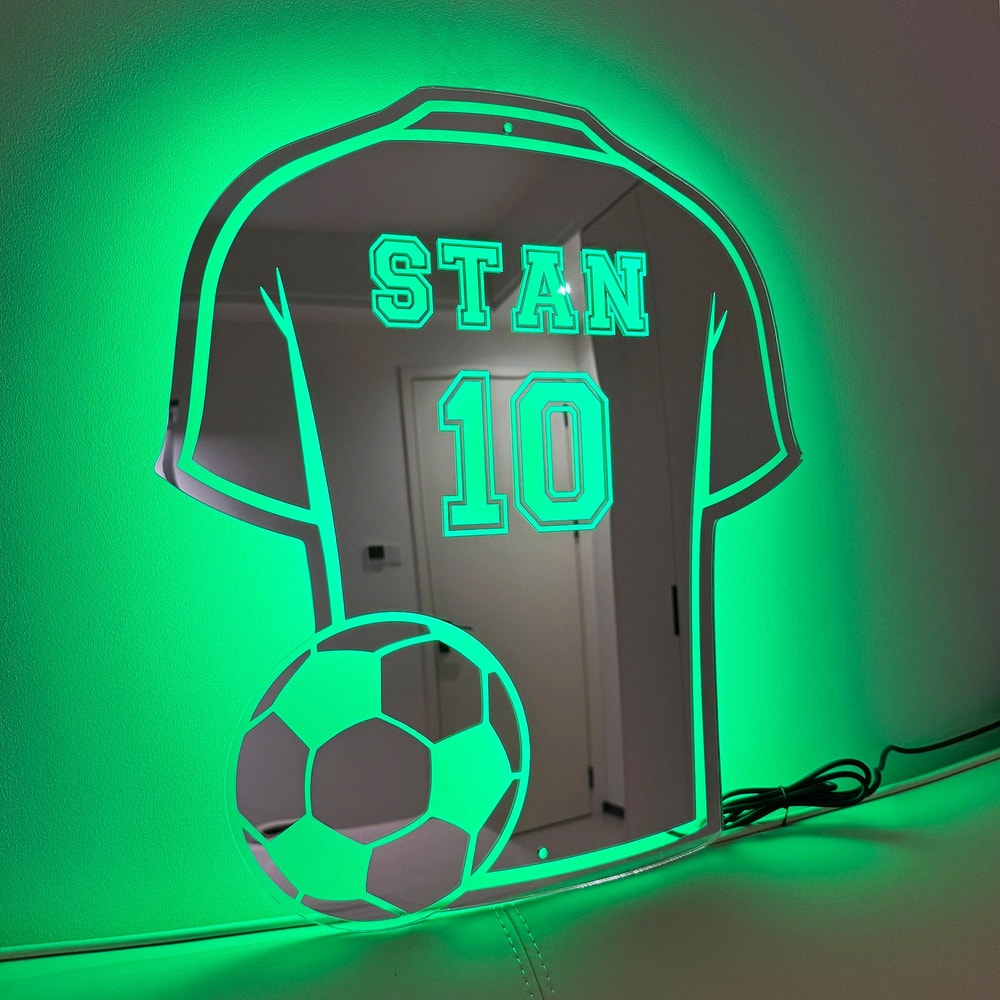 Personalized Football Shirt LED Mirror Custom Name Wall Decor For Man Cave 8