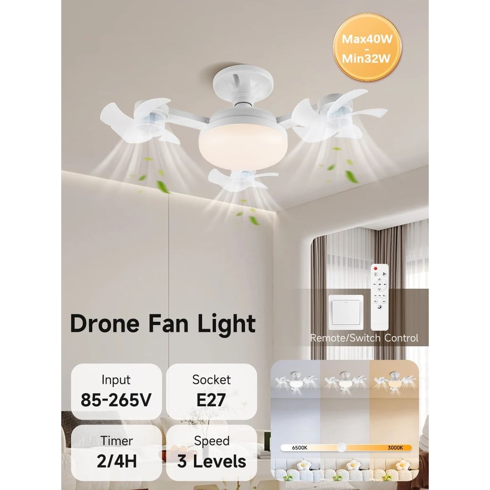 Modern Ceiling Fan With LED Light Remote Control 3 Speed Quiet Cooling Light Fixture 7