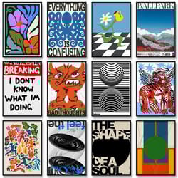 retro abstract canvas wall art vintage aesthetic poster for living room decor