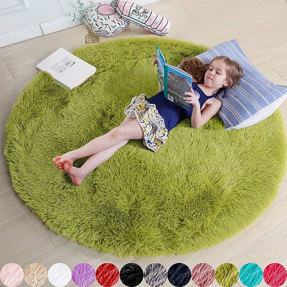 Fluffy Round Shaggy Rug Soft Plush Carpet For Bedroom Nursery And Living Room 12