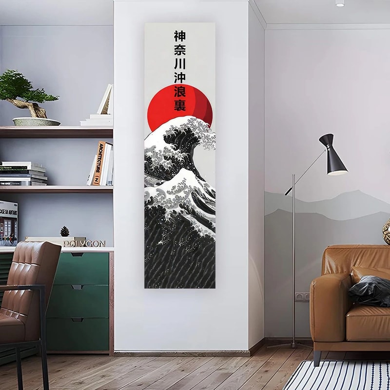 Japanese Great Wave Tapestry Red Sun Ocean Wall Hanging 2