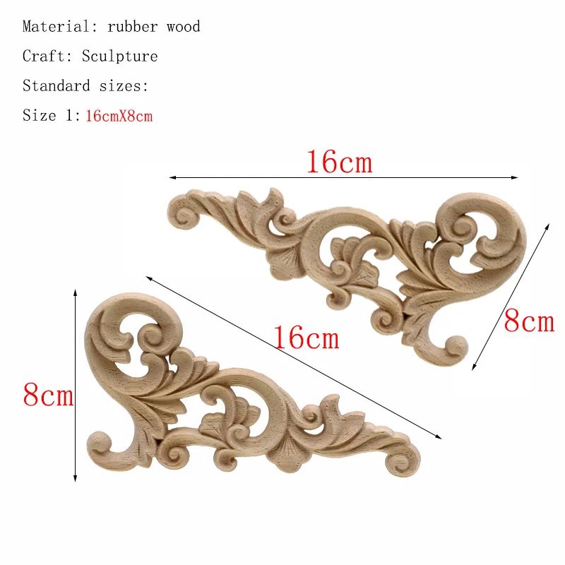 Carved Wooden Applique Floral Wood Decor Furniture Trim 8