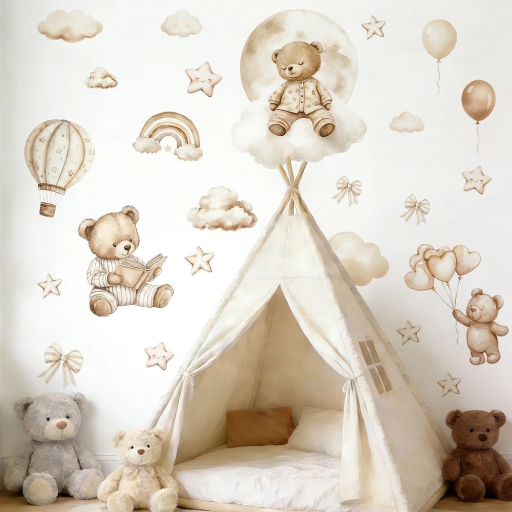 Sleeping Teddy Bear Balloon Wall Stickers Nursery Kids Room Decor 3