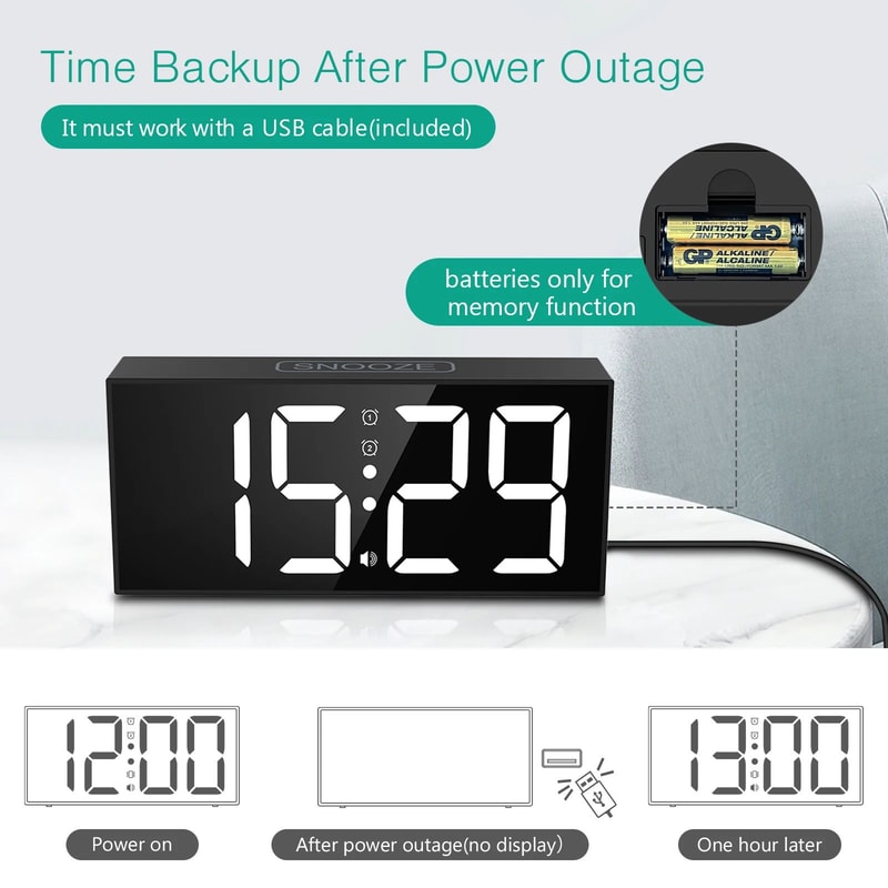 Vibrating Alarm Clock With Bed Shaker Loud LED Digital Clock 2
