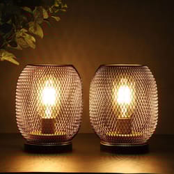 metal cage led lantern table lamp cordless decorative light set