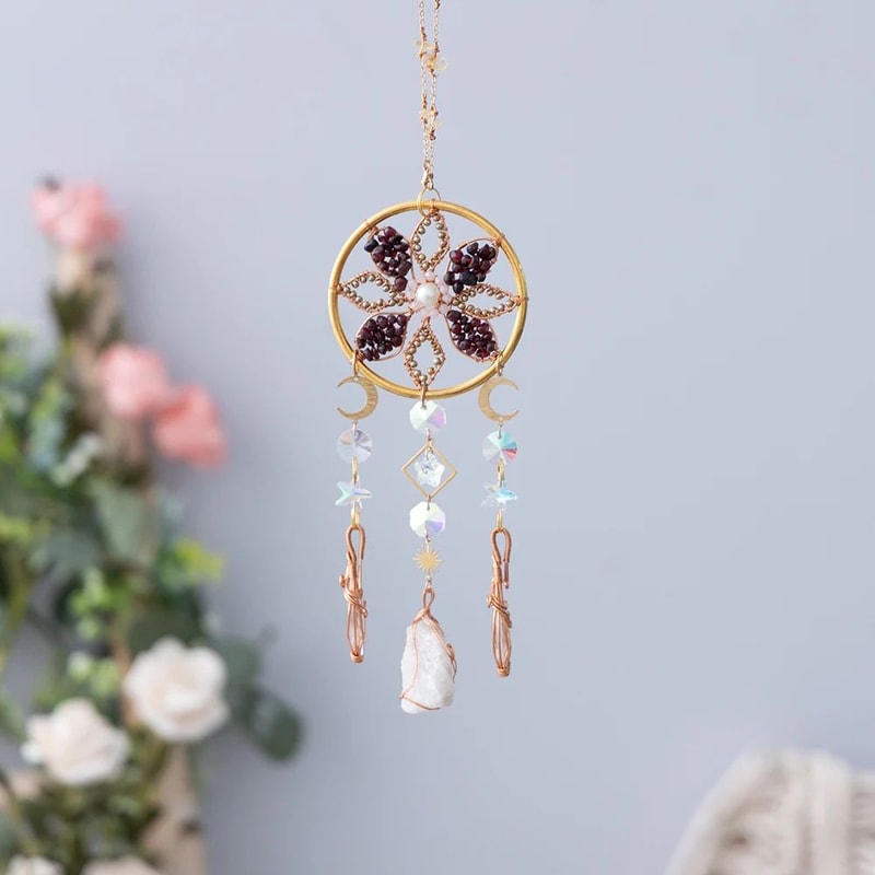 Crystal Sun Moon Suncatcher Prism Wind Chime Hanging Light Decor 11