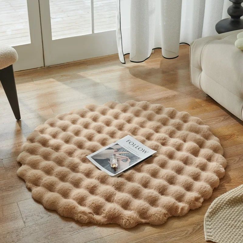 Round Faux Fur Plush Rug Soft Fluffy Carpet Cozy Floor Mat 8