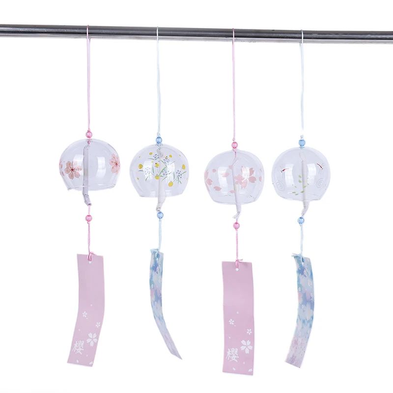 Japanese Sakura Glass Wind Chime Hanging Cherry Blossom Bell Decor 4