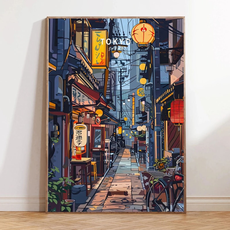 Retro Tokyo Rainy Night Canvas Japanese Street Wall Art Poster 21