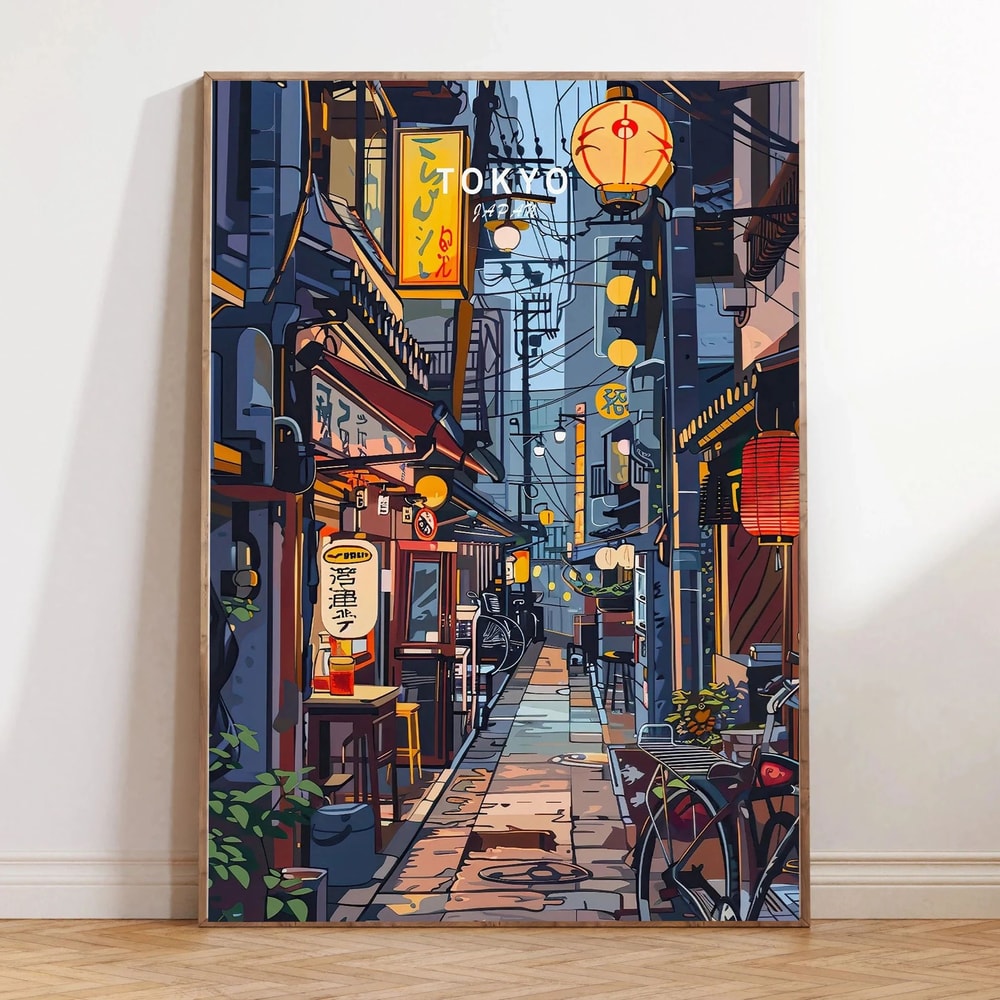 Retro Tokyo Rainy Night Canvas Japanese Street Wall Art Poster 23