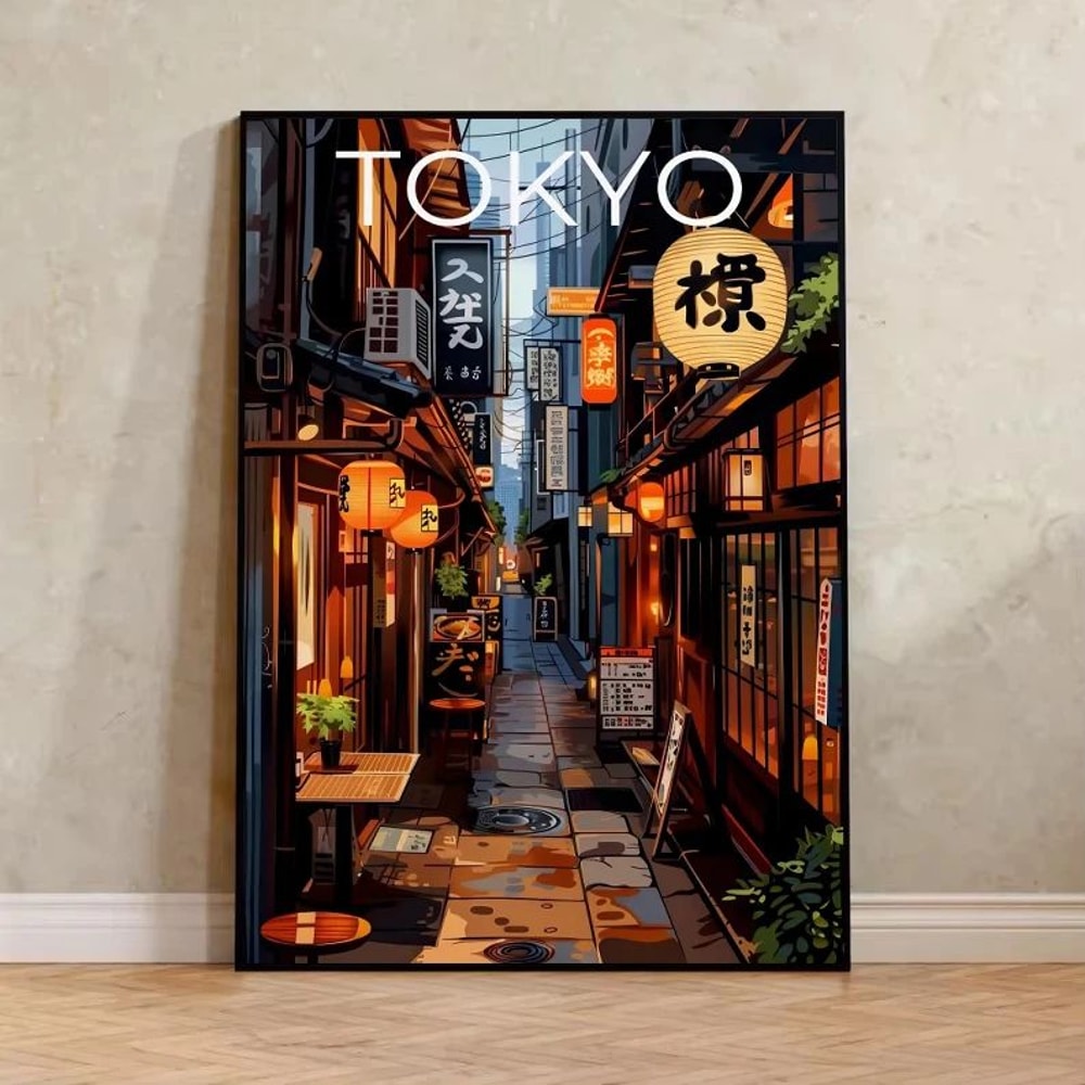 Retro Tokyo Rainy Night Canvas Japanese Street Wall Art Poster 24