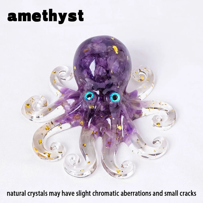 Natural Crystal Octopus Statue Decorative Resin Sculpture Reiki Stone Desk Ornament 6