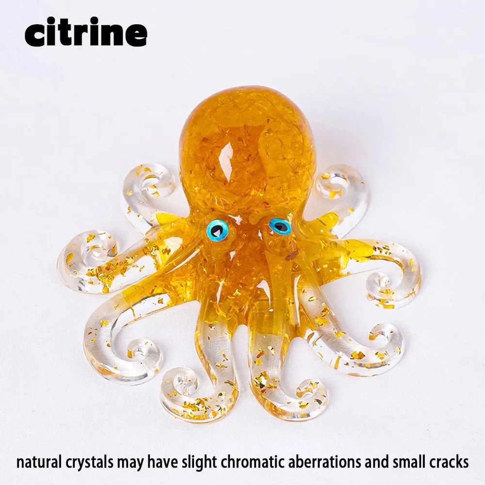Natural Crystal Octopus Statue Decorative Resin Sculpture Reiki Stone Desk Ornament 12